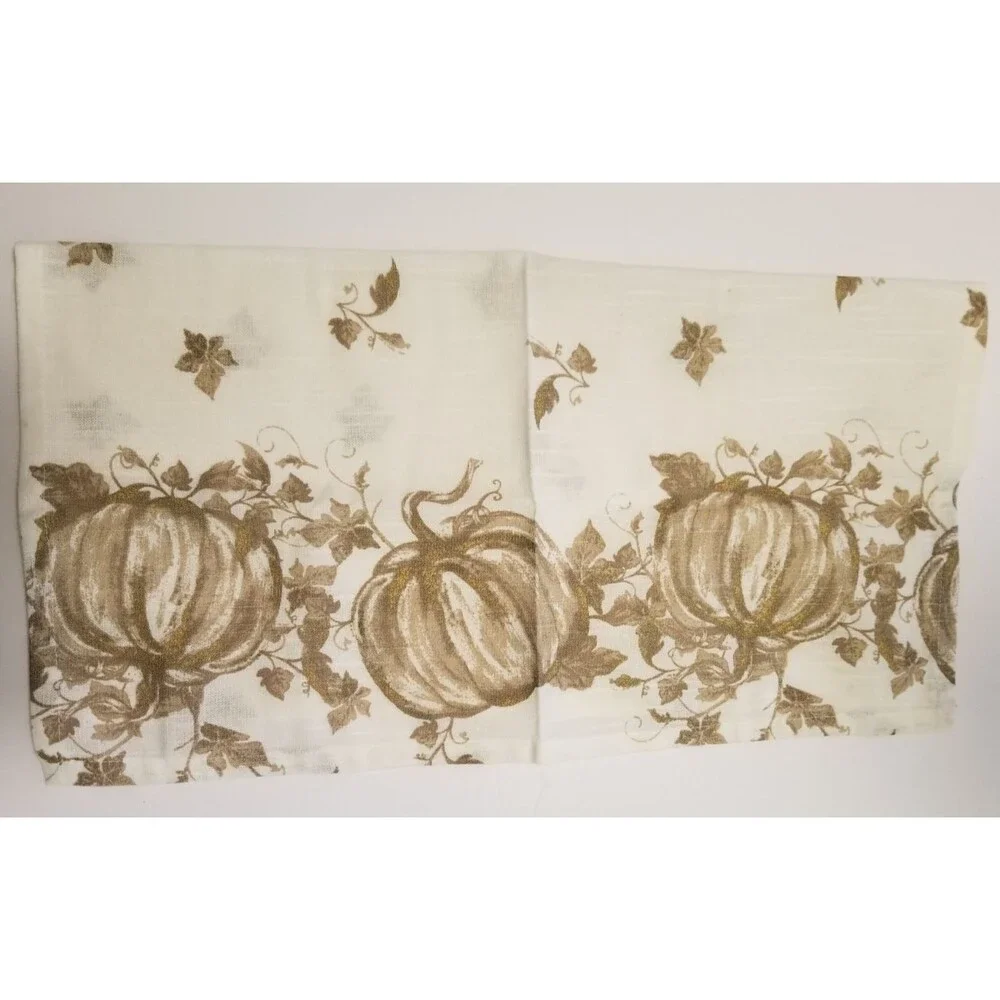 Shabby Chic Fabric Napkins Harvest Pumpkins Leaves Beige Brown Gold Set of 6